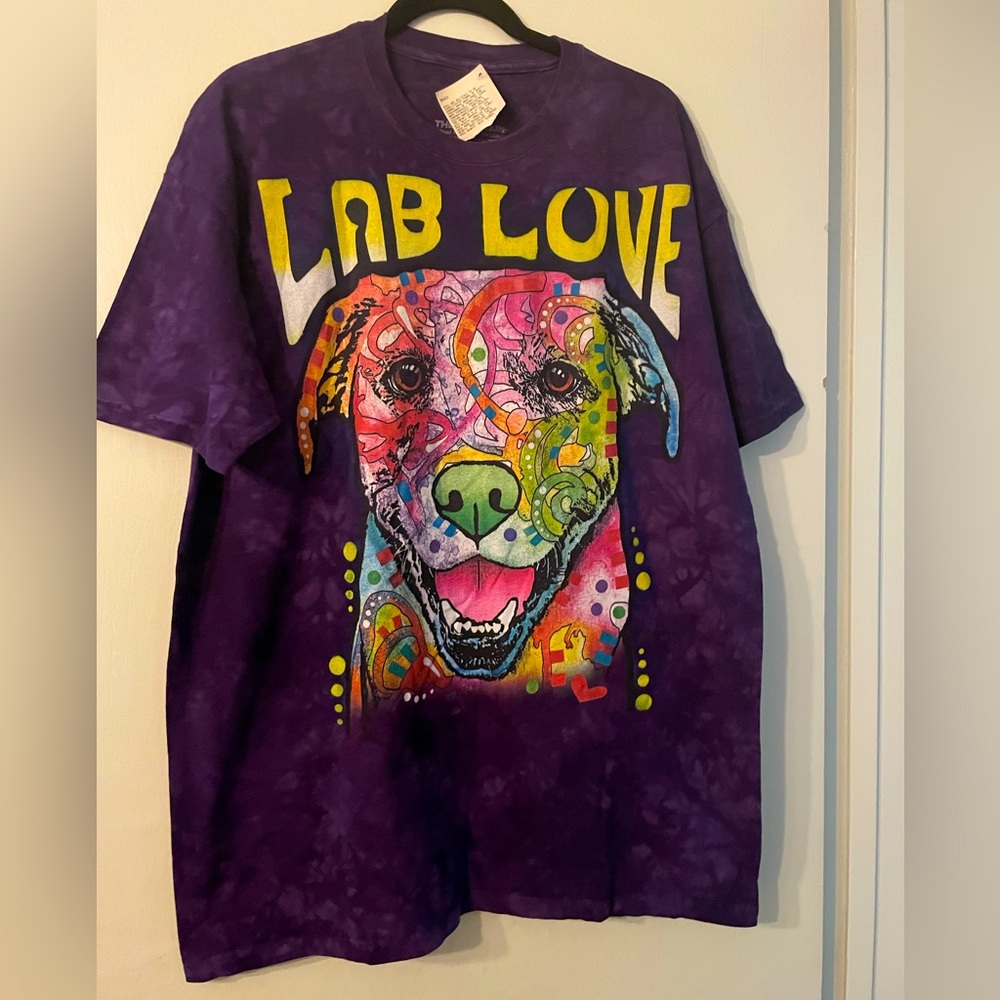 The Mountain Lab Love Short Sleeve Purple Tie Dye T Shirt Labrador Dog Size XL